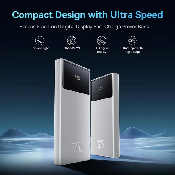 Baseus Star-Lord Overseas Edition 22.5W 10.000 mAh Dijital Ekranlı Powerbank Beyaz - Resim 2