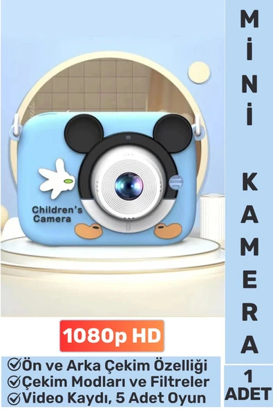 Premium 1080p HD Video Kayıt Ön Arka Çekim Filtre 5 Oyun Mini Çocuk Kamera Dijital Fotoğraf Makinesi