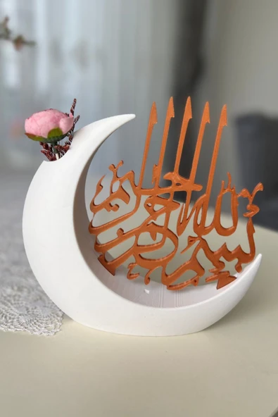Bismillah Yazılı Hilal Mini Vazosu | Çiçek Bölmeli İslami Ev Dekoru - 5
