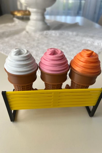 3'lü Renkli Dondurma Külahı Dekoratif Figür Seti - Sevimli Bacaklı Masaüstü Süs - 7