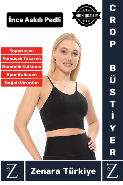 Premium Göğüs Toparlayan Sarkma Önleyen Gündelik Spor Kullanım İnce Askı Pedli Çizgili Crop Büstiyer
