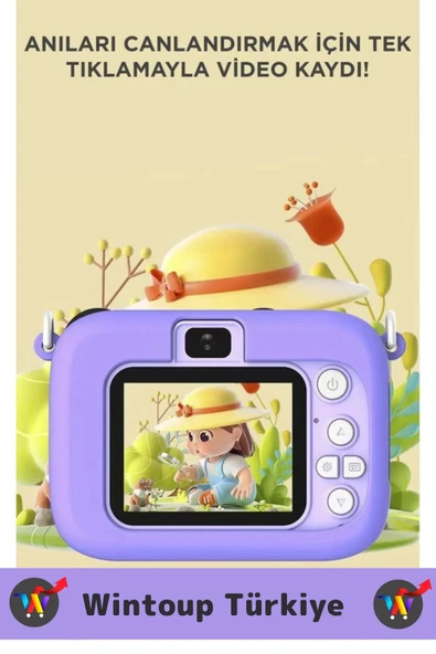 Premium 1080p HD Video Kayıt Ön Arka Çekim Filtre 5 Oyun Mini Çocuk Kamera Dijital Fotoğraf Makinesi - 3
