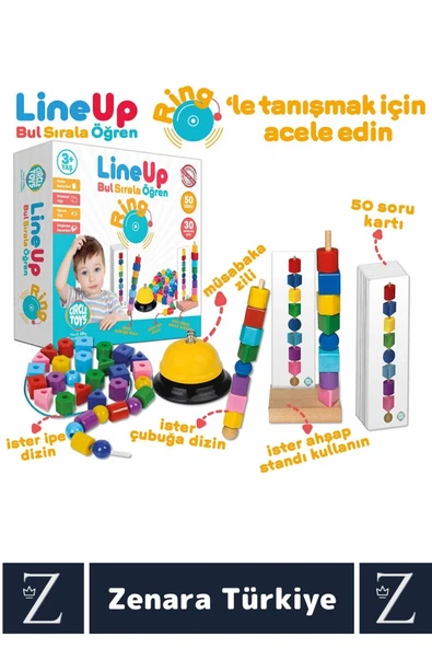 Eğitici Görsel Algı Dikkat Zeka Beceri Geliştiren Eğlenceli Zilli İpe Çubuğa Boncuk Şekil Dizme Oyun - Resim 2