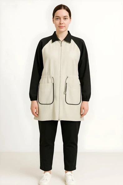 Gözde Kadın Siyah Trend Ortadan Fermuarlı Gömlek Pantolon Takım GOZDE-6739