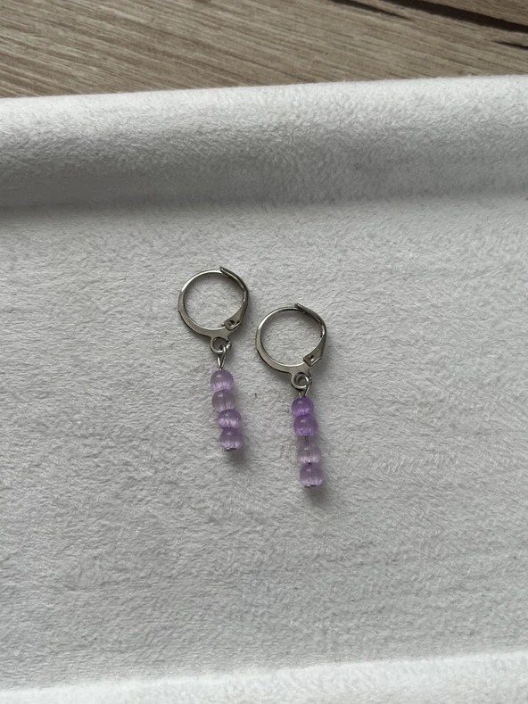 Minimal mor kedi gözü gümüş kaplama halka küpe ürün görseli