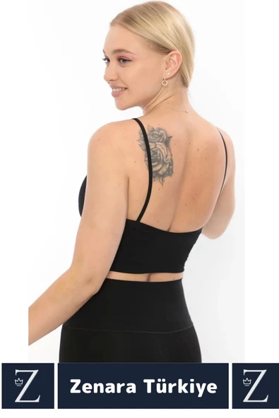 Premium Göğüs Toparlayan Sarkma Önleyen Gündelik Spor Kullanım İnce Askı Pedli Çizgili Crop Büstiyer - 3