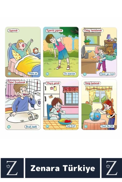 Çocuk Eğitici Zeka Dil Geliştiren Kişisel Gelişim Günlük Eylemler Resimli Aktivite Kartlar-BİR GÜNÜM - Resim 2