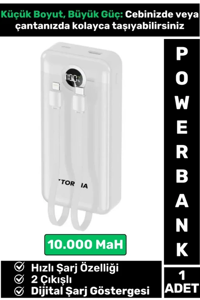 Kompakt 2 Çıkışlı Dijital Şarj Göstergeli Hızlı Şarj 10000 mAh Powerbank Taşınabilir Şarj Cihazı