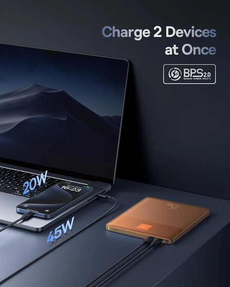 Baseus Blade2 12.000 mAh Digital Display Power Bank 65W-Canyon Coral - Resim 2