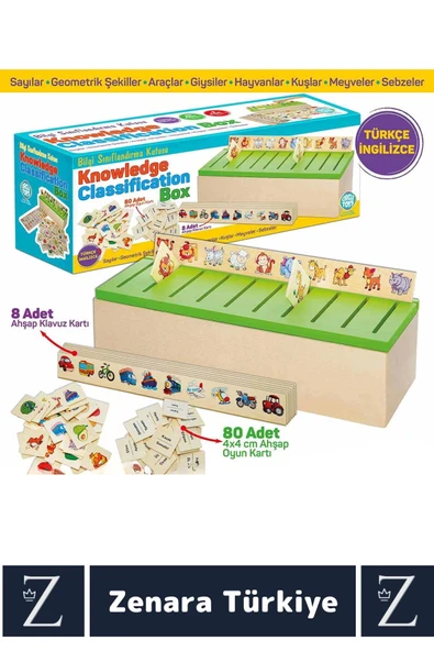 Çocuk Eğitici Zeka Koordinasyon Kişisel Gelişim Ahşap Türkçe İngilizce BİLGİ SINIFLANDIRMA KUTUSU - Resim 2