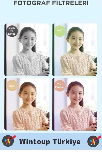 Premium 1080p HD Video Kayıt Ön Arka Çekim Filtre 5 Oyun Mini Çocuk Kamera Dijital Fotoğraf Makinesi - 6