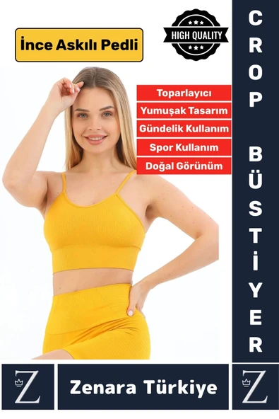 Premium Göğüs Toparlayan Sarkma Önleyen Gündelik Spor Kullanım İnce Askı Pedli Çizgili Crop Büstiyer ürün görseli