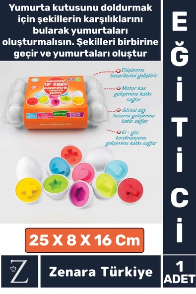 Çocuk Eğitici Düşünme Görsel Algı Eşleştirme Becerisi Geometrik Şekiller YUMURTA EŞLEME Oyunu 15'li ürün görseli