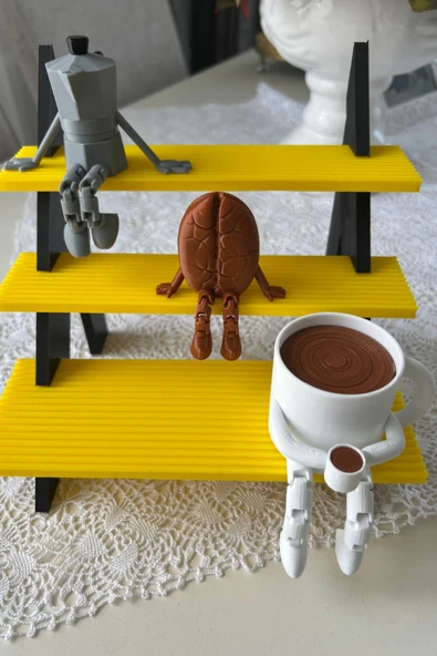 Kahve Temalı Biblo Seti 3 Adet – Moka Pot, Kahve Çekirdeği Ve Fincan Masaüstü Süs - 4