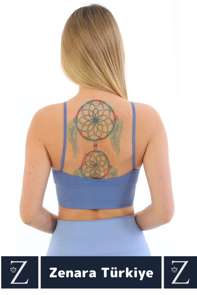 Premium Göğüs Toparlayan Sarkma Önleyen Gündelik Spor Kullanım İnce Askı Pedli Çizgili Crop Büstiyer - 3