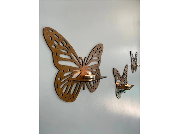 Dekoratif Kelebek Duvar Rafı 3'lü Set Ceviz Kelebekceviz