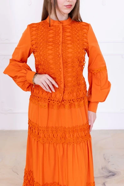 Dantel Detaylı İkili Takım 4712-Oranj - 4