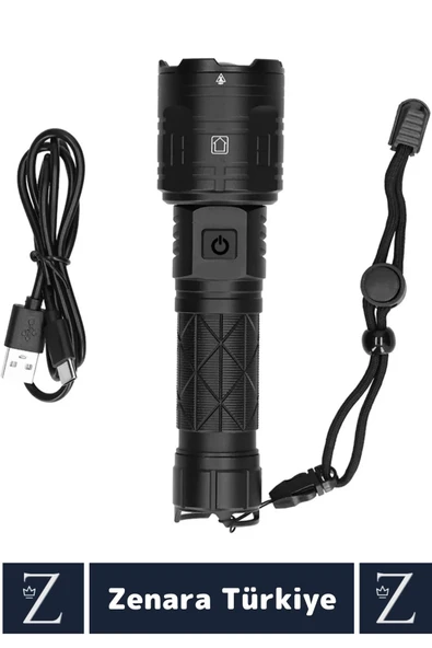 Premium Kamp Avcı Balıkçı Güvenlik Deprem 5 Modlu 3000 Lümen Güçlü Beyaz Işık Şarjlı El Feneri - 2