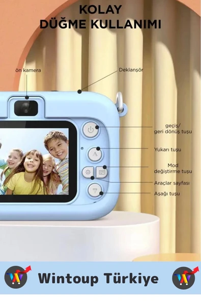 Premium 1080p HD Video Kayıt Ön Arka Çekim Filtre 5 Oyun Mini Çocuk Kamera Dijital Fotoğraf Makinesi - 4