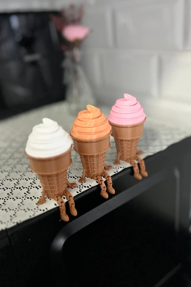 3'lü Renkli Dondurma Külahı Dekoratif Figür Seti - Sevimli Bacaklı Masaüstü Süs - 2