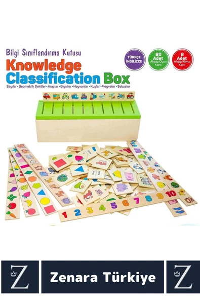 Çocuk Eğitici Zeka Koordinasyon Kişisel Gelişim Ahşap Türkçe İngilizce BİLGİ SINIFLANDIRMA KUTUSU - Resim 3