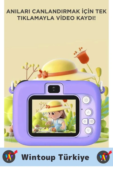 Premium 1080p HD Video Kayıt Ön Arka Çekim Filtre 5 Oyun Mini Çocuk Kamera Dijital Fotoğraf Makinesi - 3