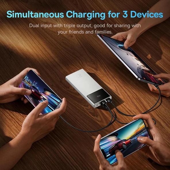 Baseus Star-Lord Overseas Edition 22.5W 10.000 mAh Dijital Ekranlı Powerbank Beyaz - Resim 4