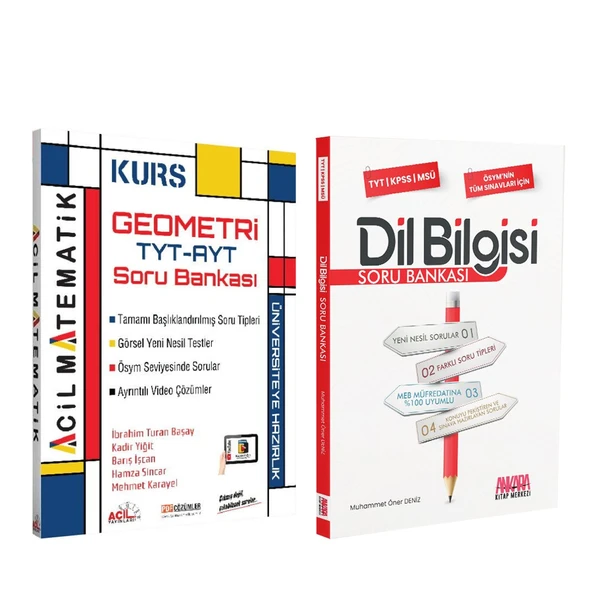 Acil Yayınları TYT AYT Geometri KURS ve AKM Dil Bilgisi Soru Bankası Seti 2 Kitap ürün görseli 1