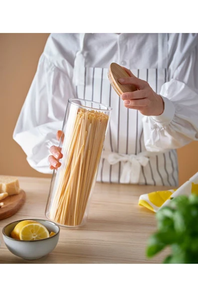Bambu Kapaklı Cam Saklama Kavanozu Hacim 1.8 lt İkea Sızdırmaz Kapak Saklama Yükseklik 28 Cm