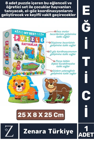 Çocuk Eğitici Koordinasyon Hayvanları Tanıma Zeka Geliştirici Eğlenceli MY BEST PUZZLE-HAYVANLAR ürün görseli