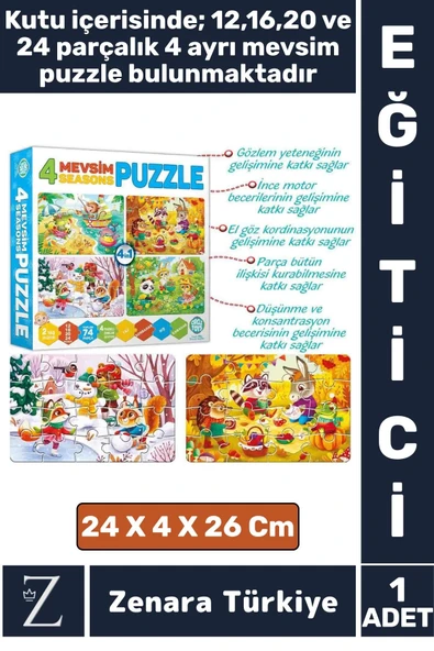 Eğitici Zeka El Göz Koordinasyon Geliştirici Çocuk 12 + 16 + 20 + 24 Parça "4 MEVSİM" 4 in 1 PUZZLE ürün görseli