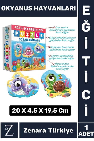 Çocuk Eğitici Zeka El Göz Koordinasyonu İnce Motor Beceri Geliştirici Puzzle OKYANUS HAYVANLARI ürün görseli