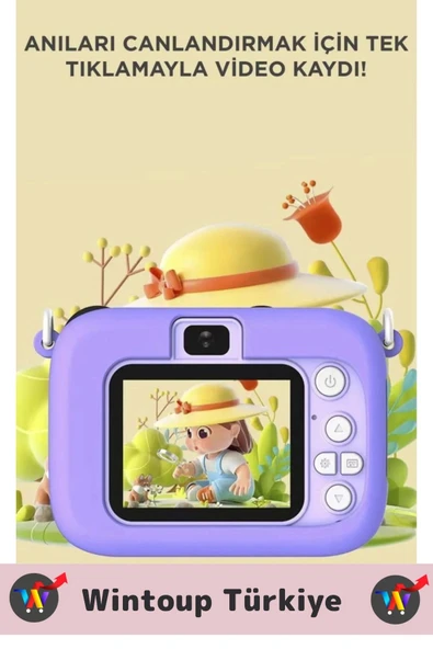 Premium 1080p HD Video Kayıt Ön Arka Çekim Filtre 5 Oyun Mini Çocuk Kamera Dijital Fotoğraf Makinesi - 3