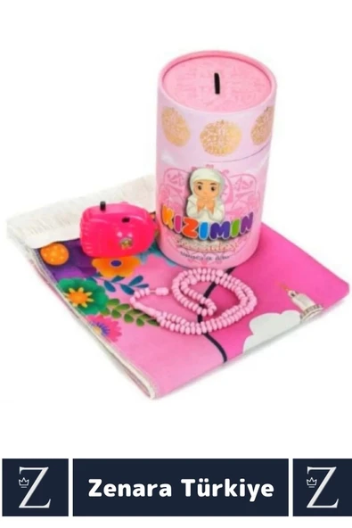 Kız Çocuk İbadet Öğretici 3 Parça Seccade Tesbih Kumbara Tasarımlı Namaza İlk Adım KIZIMIN SECCADESİ - Resim 2