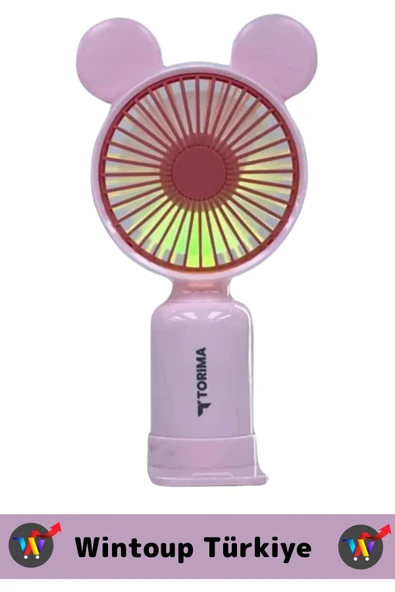 Mini Taşınabilir Fan Şarjlı 2 Kademeli Led Işıklı Sevimli Ayıcık Kulak Vantilatör Klima Soğutucu - 2