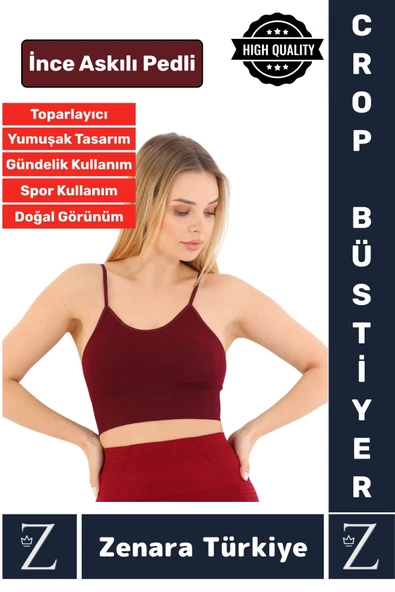 Premium Göğüs Toparlayan Sarkma Önleyen Gündelik Spor Kullanım İnce Askı Pedli Çizgili Crop Büstiyer