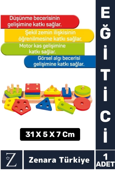 Eğitici Zeka Geliştirici Çocuk Kişisel Gelişim Ahşap Eğlenceli Oyun 20+1 GEOMETRİK ŞEKİLLER ürün görseli