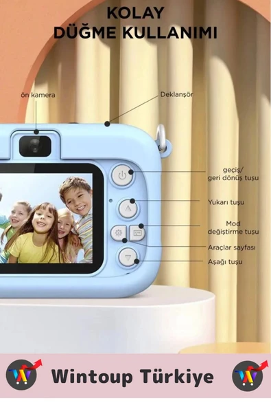 Premium 1080p HD Video Kayıt Ön Arka Çekim Filtre 5 Oyun Mini Çocuk Kamera Dijital Fotoğraf Makinesi - 4