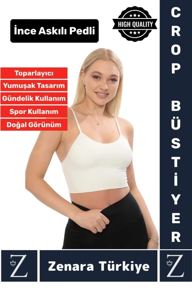 Premium Göğüs Toparlayan Sarkma Önleyen Gündelik Spor Kullanım İnce Askı Pedli Çizgili Crop Büstiyer