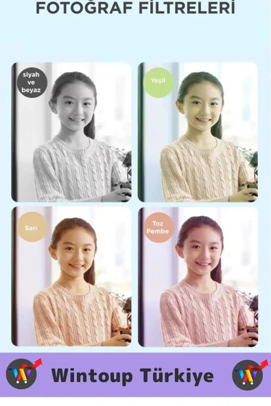 Premium 1080p HD Video Kayıt Ön Arka Çekim Filtre 5 Oyun Mini Çocuk Kamera Dijital Fotoğraf Makinesi - 5