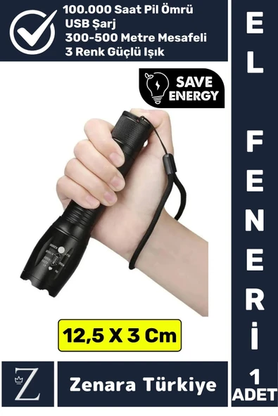 Profesyonel Kamp Avcı Güvenlik Okul Deprem Balıkçı Güçlü Işık 3 Mod Aydınlatma Şarjlı Mini EL FENERİ
