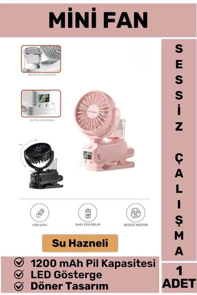 Su Hazneli Dijital Göstergeli Döner Başlıklı Sessiz Çalışma Masaüstü Ev Ofis Mini Vantilatör FAN