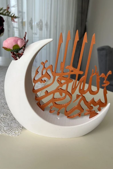 Bismillah Yazılı Hilal Mini Vazosu | Çiçek Bölmeli İslami Ev Dekoru - 2