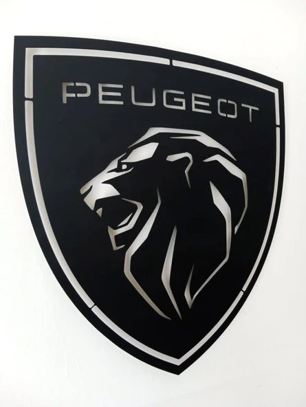 Motto Dekor Lazer Kesim Metal Peugeot Logosu Peugeot Armalı Pego Duvar Dekoru 44x49 cm - 2