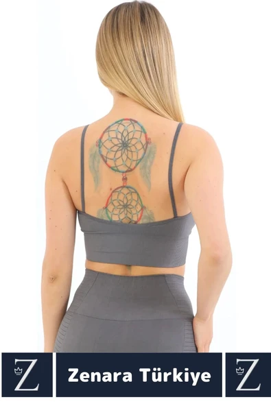 Premium Göğüs Toparlayan Sarkma Önleyen Gündelik Spor Kullanım İnce Askı Pedli Çizgili Crop Büstiyer - 3