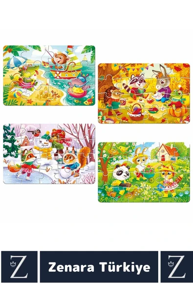 Eğitici Zeka El Göz Koordinasyon Geliştirici Çocuk 12 + 16 + 20 + 24 Parça "4 MEVSİM" 4 in 1 PUZZLE - Resim 2