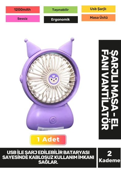 Ultra Sessiz 2 Kademe Hafif Kablosuz 1200mAh Pervaneli Taşınabilir Usb Şarjlı Masa El Fan Vantilatör ürün görseli 1