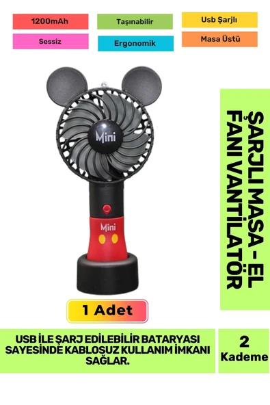 Ultra Sessiz 2 Kademeli Hafif Kablosuz 1200mAh Pervane Taşınabilir Usb Şarjlı Masa El Fan Vantilatör
