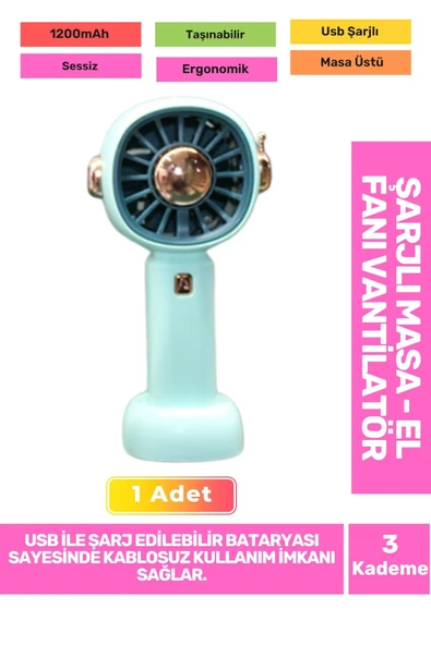 3 Kademeli Ultra Sessiz Hafif Kablosuz 1200mAh Pervaneli Taşınabilir Usb Şarj Masa El Fan Vantilatör