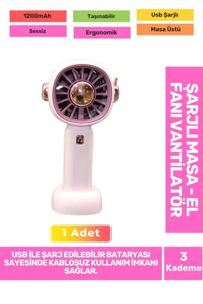 3 Kademeli Ultra Sessiz Hafif Kablosuz 1200mAh Pervaneli Taşınabilir Usb Şarj Masa El Fan Vantilatör